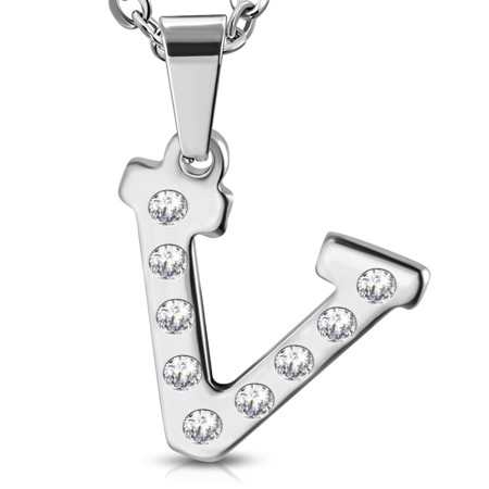 Stainless Steel Alphabet Initial Letter Crystals Pendant